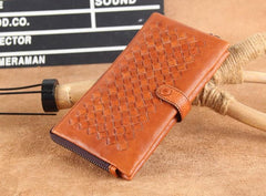 Genuine Leather Mens Cool Braided Wallet Long Leather Wallet Clutch Wristlet Wallet for Men