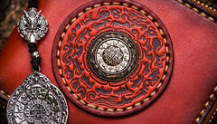 Handmade Leather Small Tibetan Tooled Mens billfold Wallet Cool Chain Wallet Biker Wallet for Men