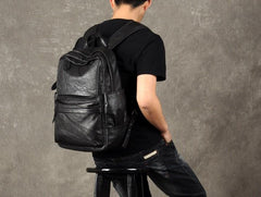 Leather Black Mens Cool Backpack Large Travel Backpack Hiking Backpack for men