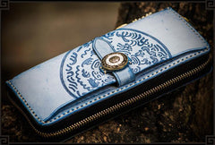 Handmade Leather Tooled Tibetan Mens Chain Biker Wallet Cool Leather Wallet Long Phone Wallets for Men