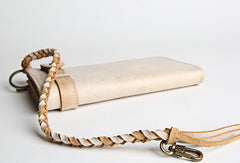 Handmade leather trucker wallet chain biker wallet long wallet beige leather men - EverHandmade