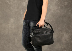 Cool Black Leather Mens Messenger Bag Work Bag Business Bag for men