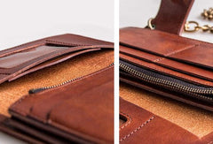 Handmade leather biker trucker wallet leather chain men Brown long wallet - EverHandmade