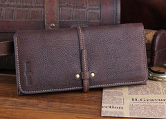 Genuine Leather Mens Cool Slim Long billfold Leather Wallet Men Small Wallets Bifold for Men