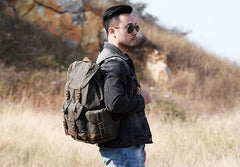Oil Wax Canvas Mens Cool Backpack Large Canvas Travel Backpack Hiking Backpack for Men