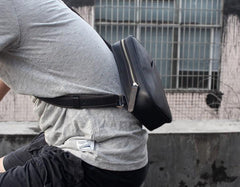 Genuine Black Leather Mens Cool Sling Pack Chest Bag Sling Bag Crossbody Pack for men