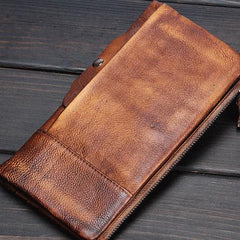 Handmade Leather Mens Cool Long Leather Wallet Wristlet Clutch Wallet for Men