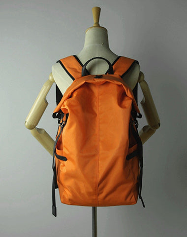 Womens Nylon Large Backpack Purse Orange Nylon Travel Backpack School Rucksack for Ladies