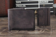 Handmade Genuine Leather Mens Cool Billfold Leather Wallet Men billfold Wallets Bifold for Men