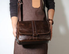 Handmade Genuine Leather Mens Cool Messenger Bag Sling Bag Chest Bag Bike Bag Cycling Bag for men