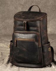 Leather Mens Cool Backpack Large Coffee Travel Backpack School Backpack for men