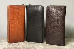 Genuine Leather Mens Cool Long Leather Phone Wallet Zipper Clutch Wallet for Men