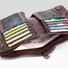 Genuine Leather Mens Chain Biker Wallet Cool Leather Wallet Small Wallets for Men