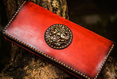 Handmade leather lion biker wallet clutch zip long wallet brown  leather men phone