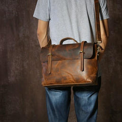 Handmade Leather Mens Cool Messenger Bag Briefcase Work Bag Business Bag Laptop Bag for men