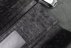 Handmade long leather wallet trifold flowral leather clutch wallet for men women