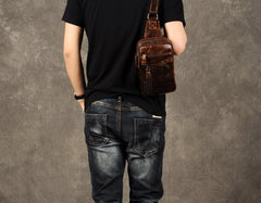 Leather Mens Cool Chest Bag Sling Bag Crossbody Sling Bags for men