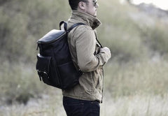 Cool Genuine Leather Mens Backpack Large Black Travel Backpack Hiking Backpack for men