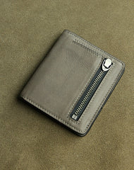 Cute Women Gray Leather Small Bifold Wallet Billfold Wallet with Coin Pocket For Women