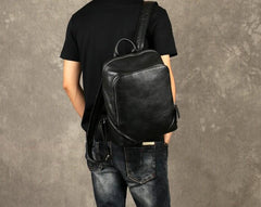 Cool Black Leather Mens Backpack Large Travel Backpack Leather Satchel Backpack for men