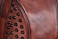 Genuine handmade Leather backpack bag rivet shoulder bag women leather purse - EverHandmade