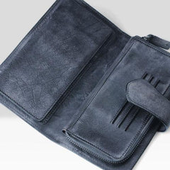 Handmade Leather Mens Cool Long Leather Wallet Trifold Clutch Wallet for Men
