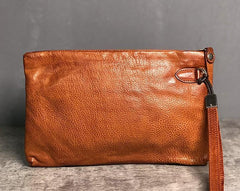 Handmade Genuine Leather Mens Clutch Cool Slim Wallet Zipper Clutch Wristlet Wallet for Men