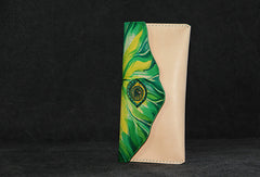 Handmade custom hand painted  leather clutch long wallet for women/lady girl
