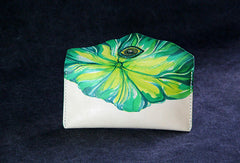 Handmade custom hand painted  leather clutch long wallet for women/lady girl