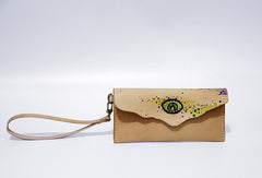 Handmade custom hand painted  leather clutch long wallet for women/lady girl