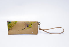 Handmade custom hand painted  leather clutch long wallet for women/lady girl