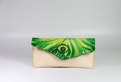 Handmade custom hand painted  leather clutch long wallet for women/lady girl