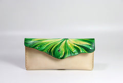 Handmade custom hand painted  leather clutch long wallet for women/lady girl
