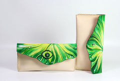 Handmade custom hand painted  leather clutch long wallet for women/lady girl