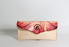 Handmade custom hand painted  leather clutch long wallet for women/lady girl