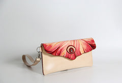 Handmade custom hand painted  leather clutch long wallet for women/lady girl