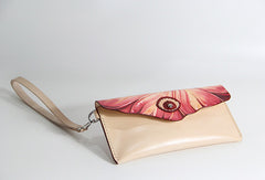 Handmade custom hand painted  leather clutch long wallet for women/lady girl