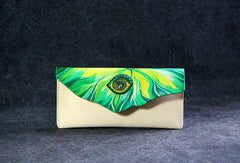 Handmade custom hand painted  leather clutch long wallet for women/lady girl