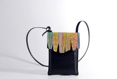 Handmade black custom leather small crossbody shoulder bag /handbag for women girl lady - EverHandmade