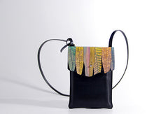 Handmade black custom leather small crossbody shoulder bag /handbag for women girl lady