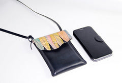 Handmade black custom leather small crossbody shoulder bag /handbag for women girl lady - EverHandmade