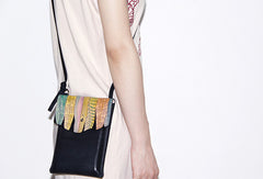 Handmade black custom leather small crossbody shoulder bag /handbag for women girl lady - EverHandmade