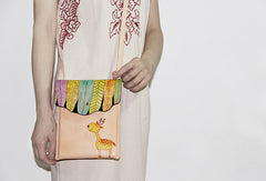 Handmade vintage custom hand painted leather small shoulder bag /handbag for women - EverHandmade