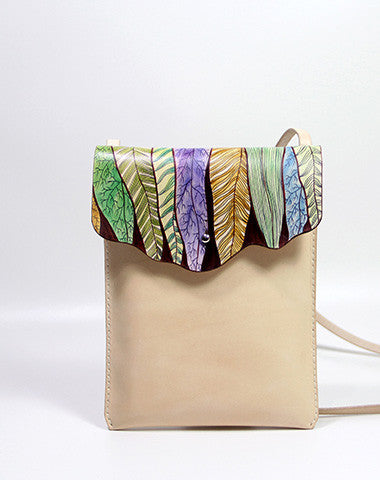 Handmade vintage custom hand painted leather small shoulder bag /handbag for women