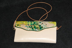 Handmade vintage leather clutch long wallet crossbody shoulder bag for women/lady girl