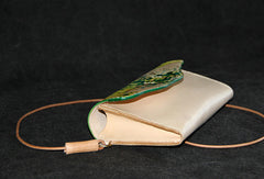 Handmade vintage leather clutch long wallet crossbody shoulder bag for women/lady girl