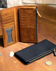 Genuine Leather Wallet Clutch Zip Cards Wallet Long Wallet Befold Wallet For Men Women - EverHandmade