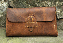 Handmade vintage rustic brown leather clutch long ID cards zip holders wallet for men