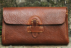 Handmade vintage rustic brown leather clutch long ID cards zip holders wallet for men