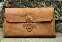 Handmade vintage rustic brown leather clutch long ID cards zip holders wallet for men